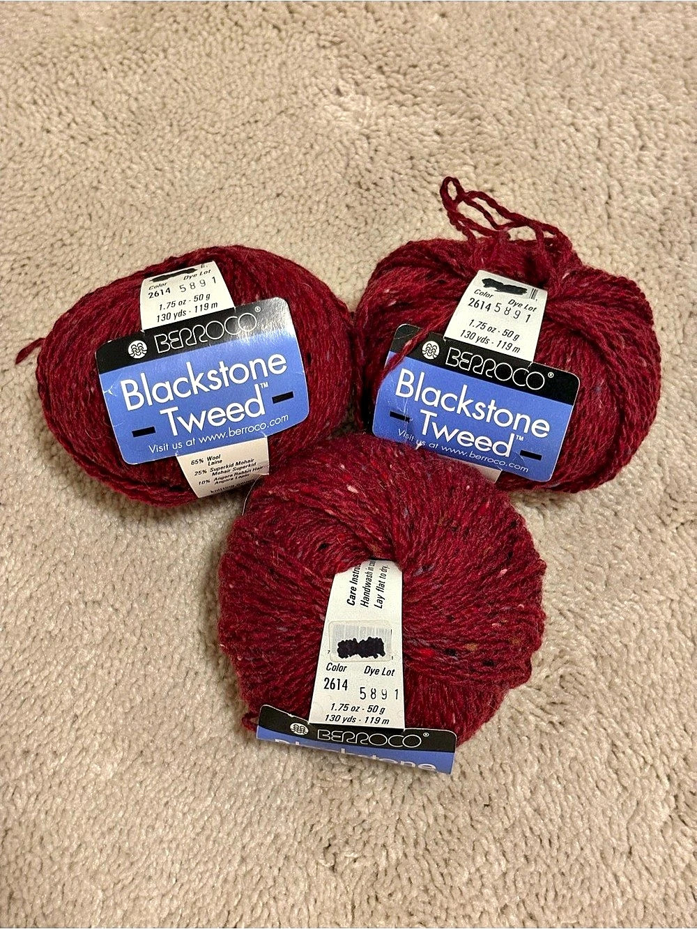 Lot of 3 Berroco Blackstone Tweed Yarn - Cranberry Bog (Discontinued Vintage)